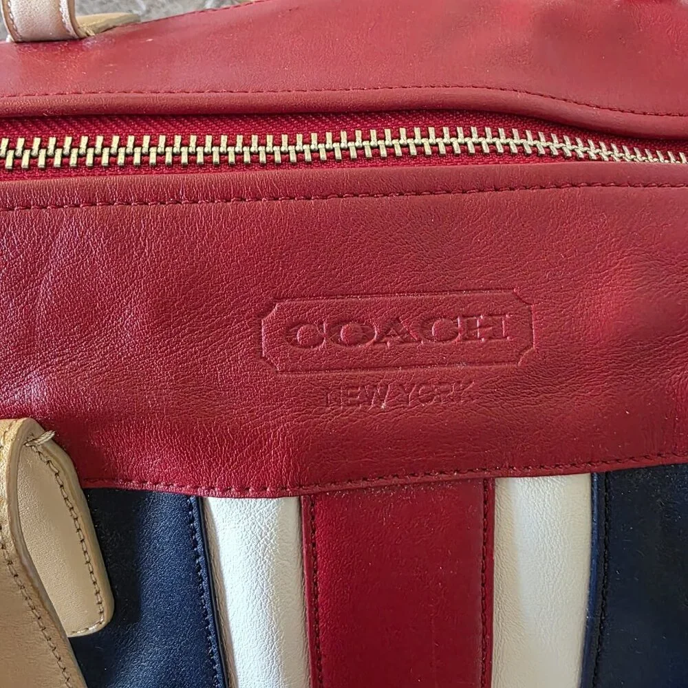 Coach Legacy Boston Weekender 23481 XL Leather Duffel Red White Blue AUTHENTIC - Picture 7 of 16